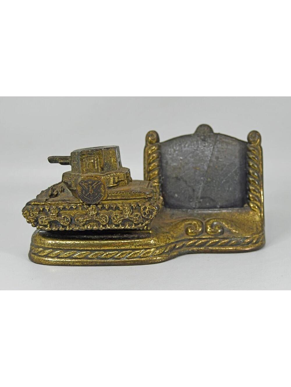 Tank Replica Metal Inkwell Military Miniature Fort Knox Calendar Match Holdr VTG